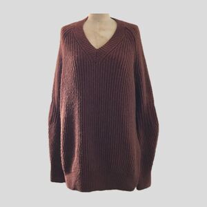 ALLSAINTS Brown Wool Knit V Neck Long Sleeve Pullover Sweater Jumper Women's L